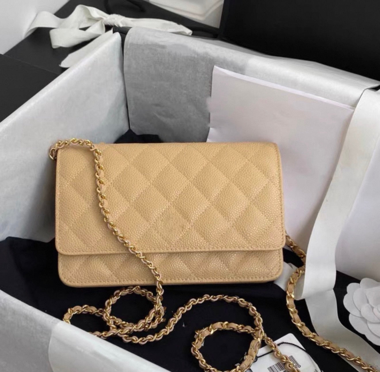 Premium Quality Genuine Leather Wallet On Chain Bag with Gold/ Sliver Hardware