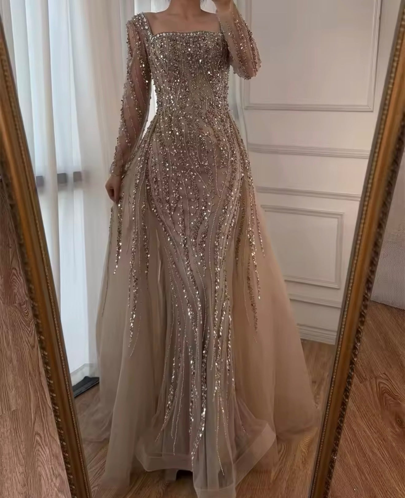 Mermaid High Quality Tulle Evening Dresses Temperament Square Collar