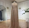 Mermaid Cape Sleeves Luxury Evening Gown Pearls Beaded Dress for Women's Party Prom Dresses