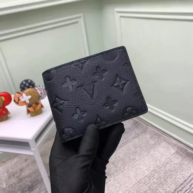 Premium Mirror Quality Mens Black Embossed Leather Wallet
